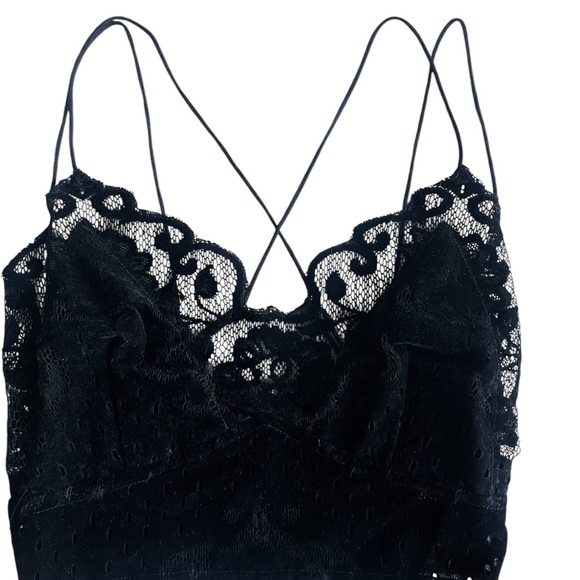 Free People Madonna Velvet Lace Bralette size Small Black Grunge Baddie - Picture 3 of 5